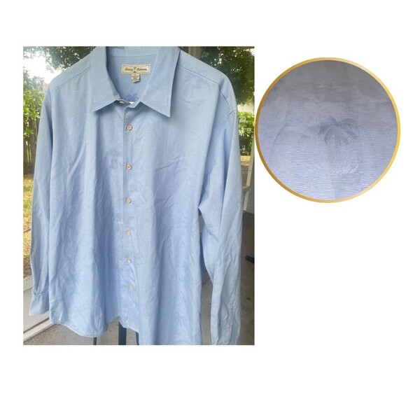 Tommy Bahama Men's XL 100% Cotton Button Down Long Sleeve Blue Palm Tree Resort - Picture 1 of 10